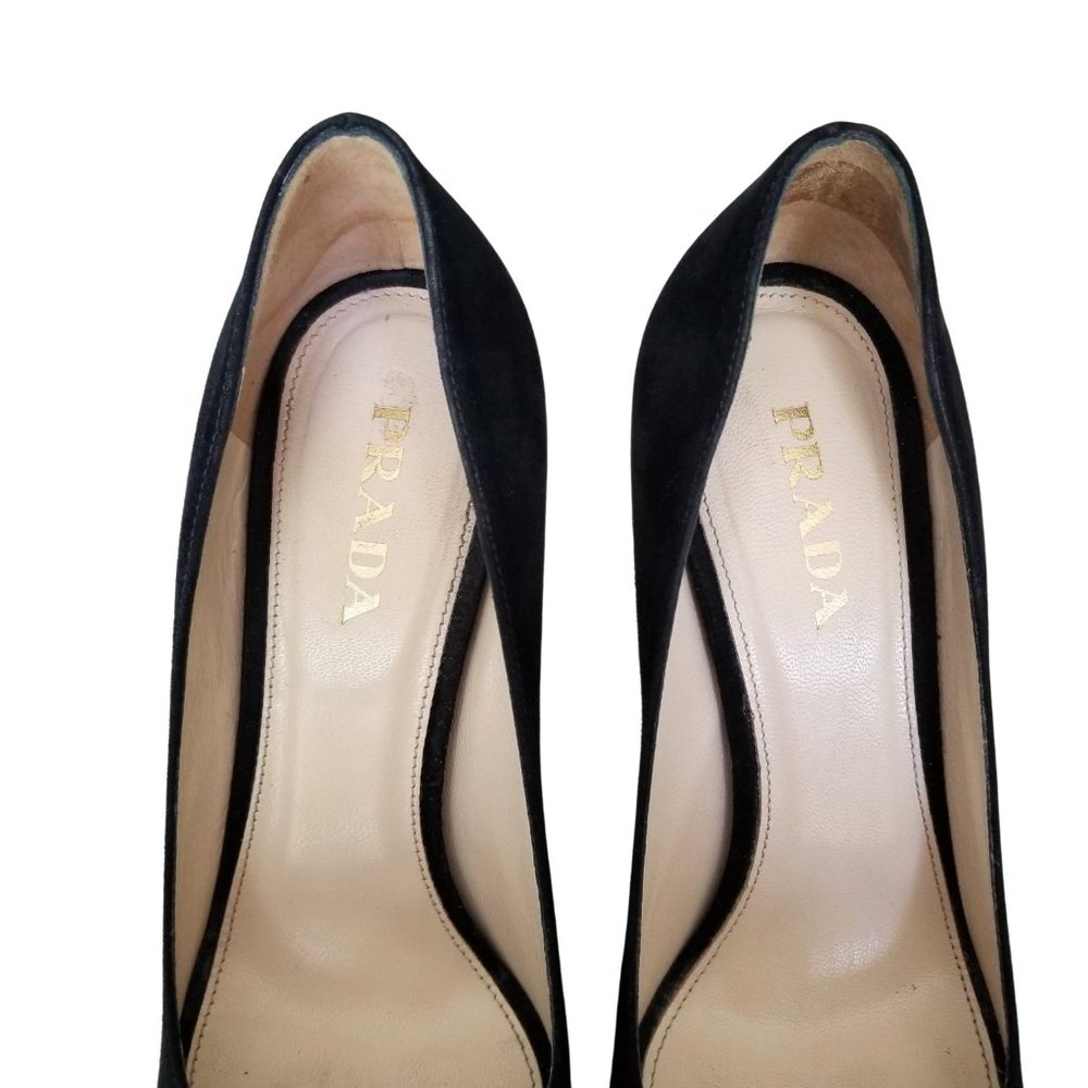 Size 38 Prada Black Suede Platform Peep Toe Pumps - Picture 5 of 7